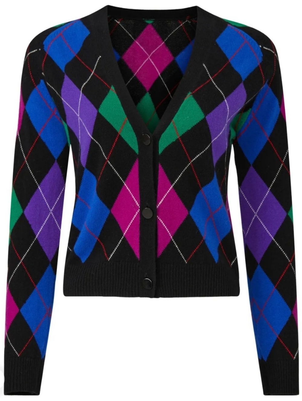 Le Superbe Gem Argyle V-Neck Button Up Cashmere Wool Cardigan Sweater Size XS
